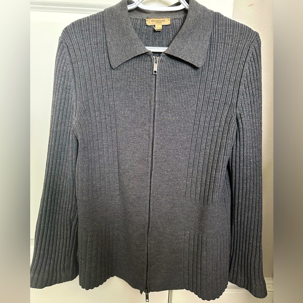 Burberry Dark Gray Zip-Up Wool Sweater | Size L